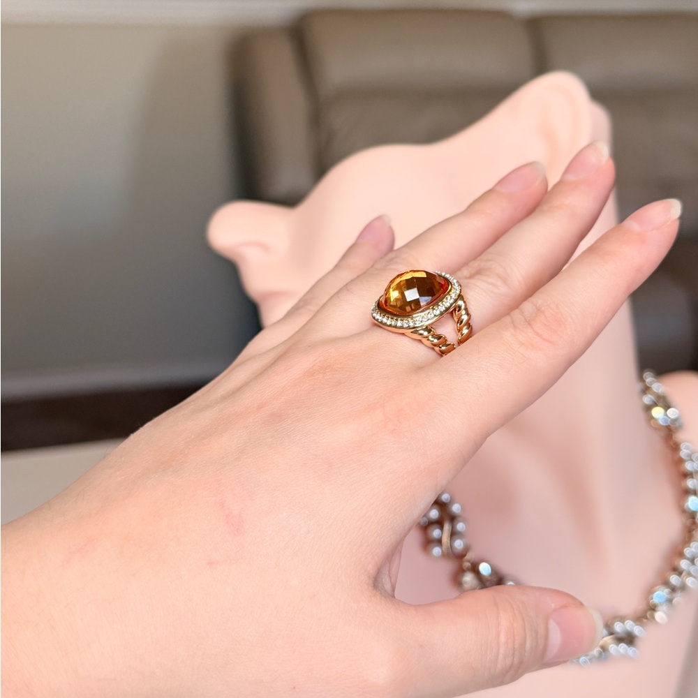 Gold Citrine Halo Cocktail Ring - Picture 9 of 11